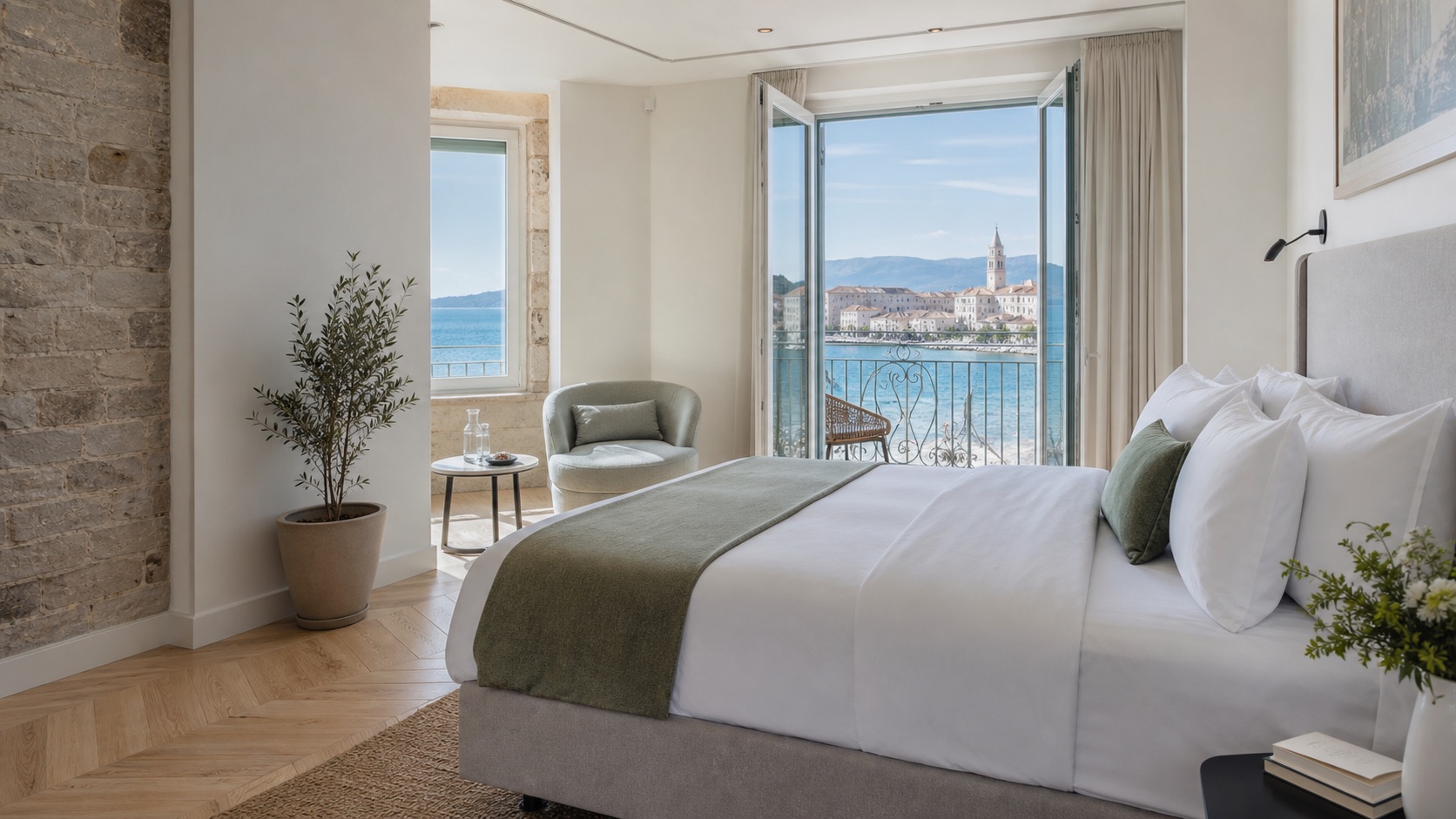 Svijetla hotelska soba u Splitu s pogledom na more